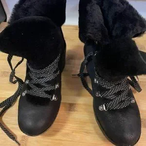 J. Crew | Shoes | J Crew Womens Nordic Wedge Winter Boots  J Crew Womens boots Black nubuck leather Nordic wedge ankle lace faux fur SZ 8 main image 0